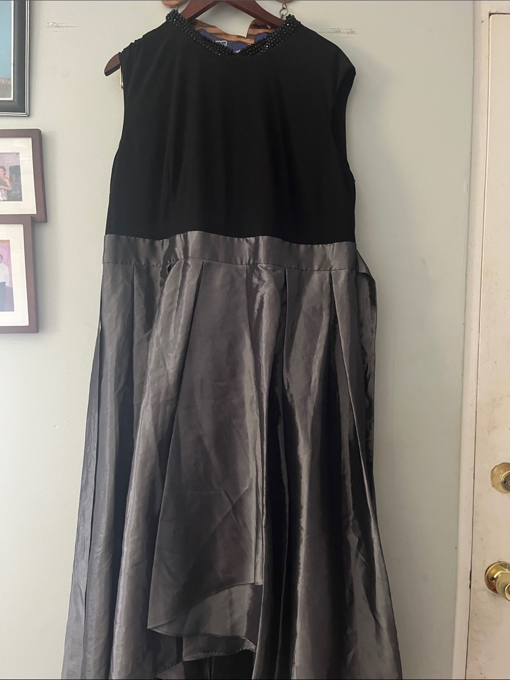 Sleeveless Black and Charcoal A-Line Evening Dress